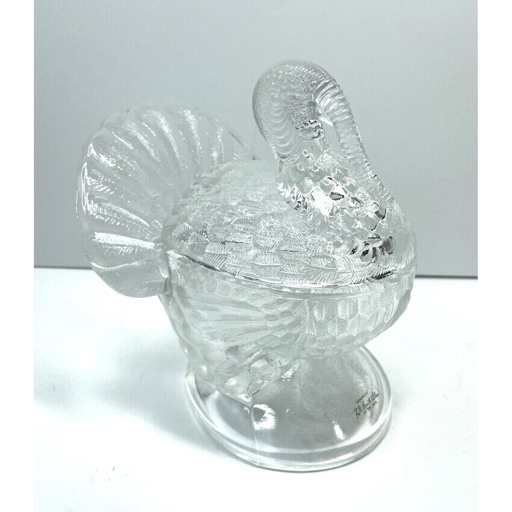 L.E. Smith Glass Company Covered‎ Glass Turkey Serving Dish Thanksgiving Vintage
